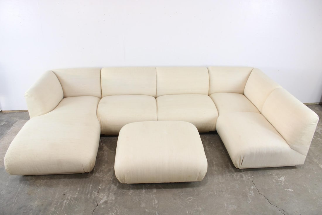 Oversized Linen Sectional Sofa with Ottoman, Mario Bellini Style (1 of 11)