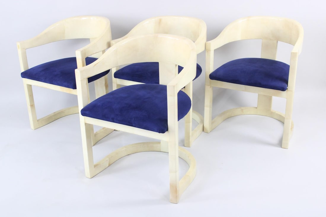 Set of 4 Mid-Century Modern Lacquered 'Onassis' Barrel Dining Chairs, Karl Springer (1 of 17)
