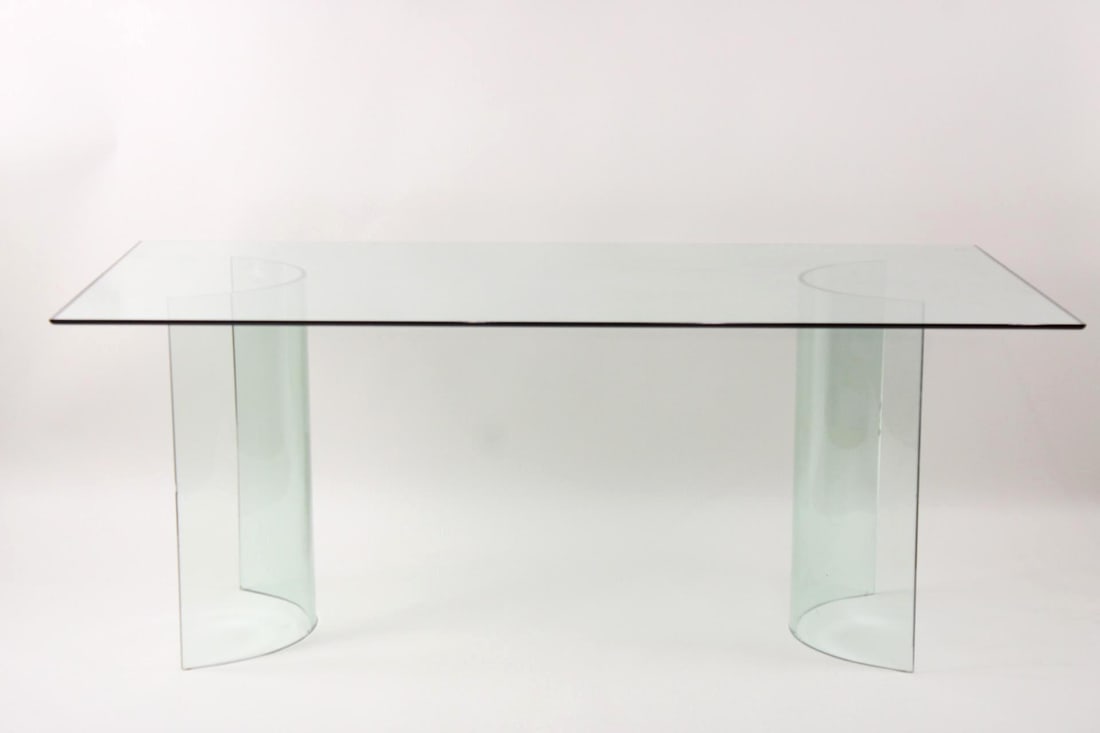 Postmodern All Glass Dining Table, Curved Glass Base (1 of 6)