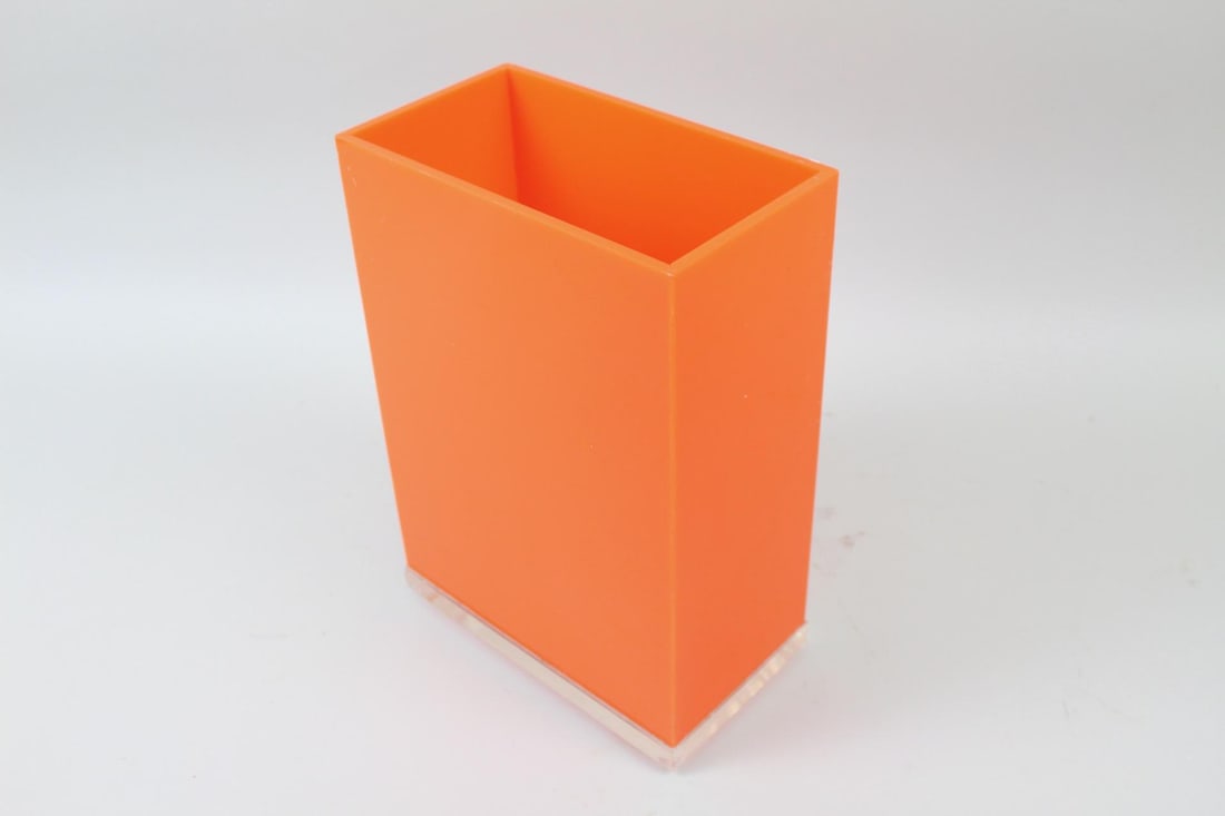 Small Postmodern Orange Plexiglass Trash Can, Garbage Receptacle Bin (1 of 8)