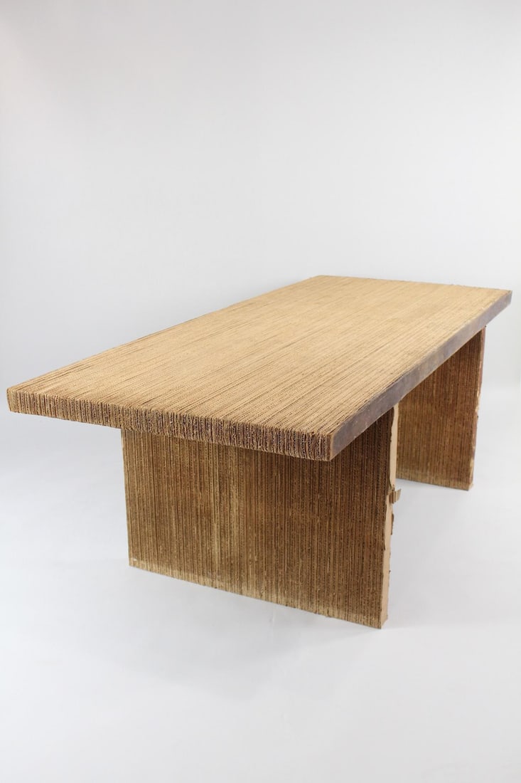 Easy Edge' Frank Gehry Dining Table, Cardboard & Wood, Brutalist Postmodern (1 of 13)