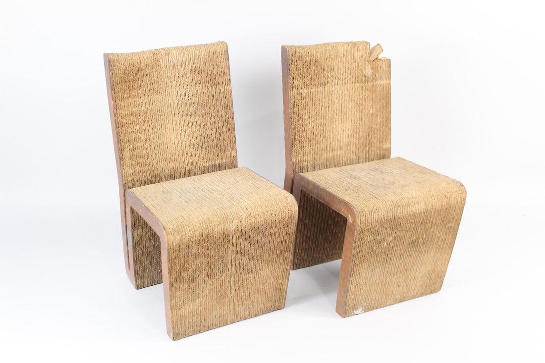 Pair of 'Easy Edge' Frank Gehry Dining Chairs, Cardboard & Wood, 2 of 3 (1 of 16)