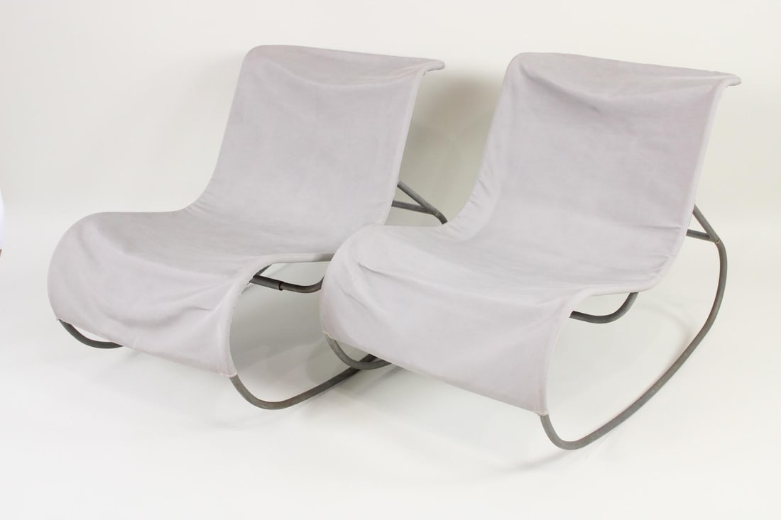 Pair of Minimalist Streamlined Rocking Chairs with Canvas Covers (1 of 12)