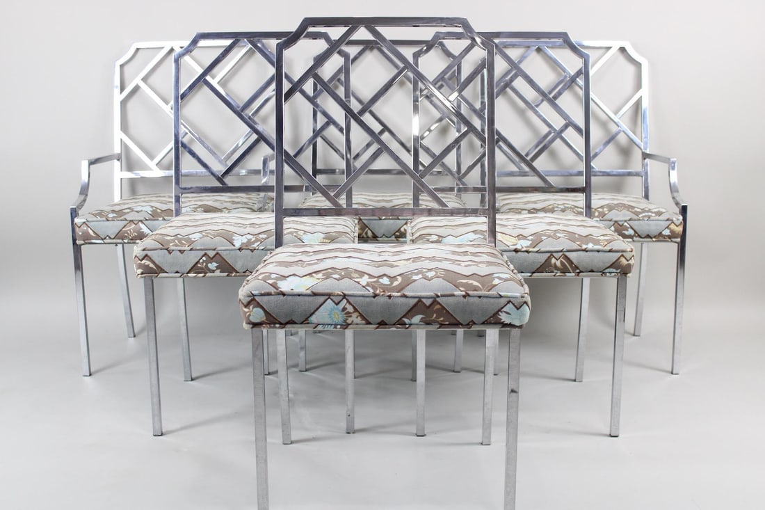 Set of 6 Mid-Century Modern Milo Baughman Chrome Chinese Chippendale Dining Chairs (1 of 17)