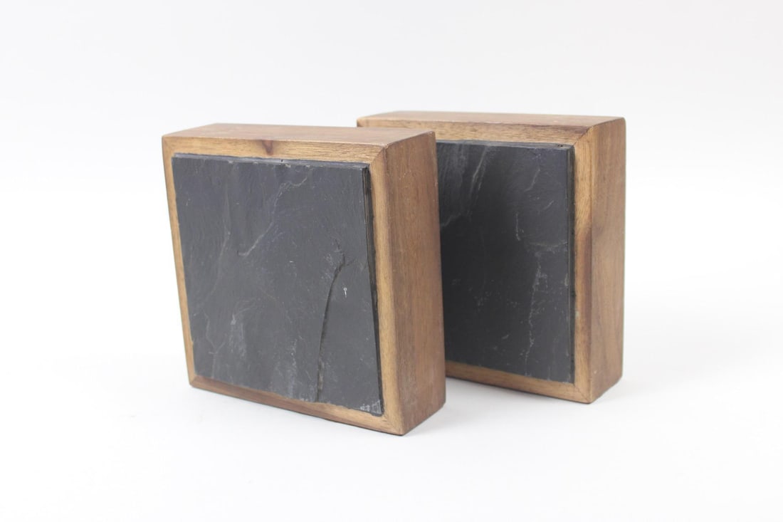 Pair of Walnut & Slate Mid-Century Modern "Harpswell House" Bookends (1 of 6)