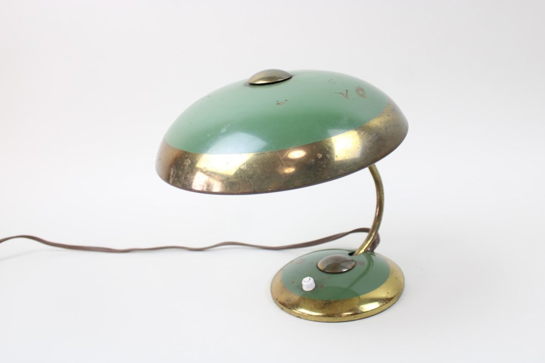 Mid-Century Modern Brass Green Desk Lamp, Henry Gerhard for Helo Leuchten (1 of 12)