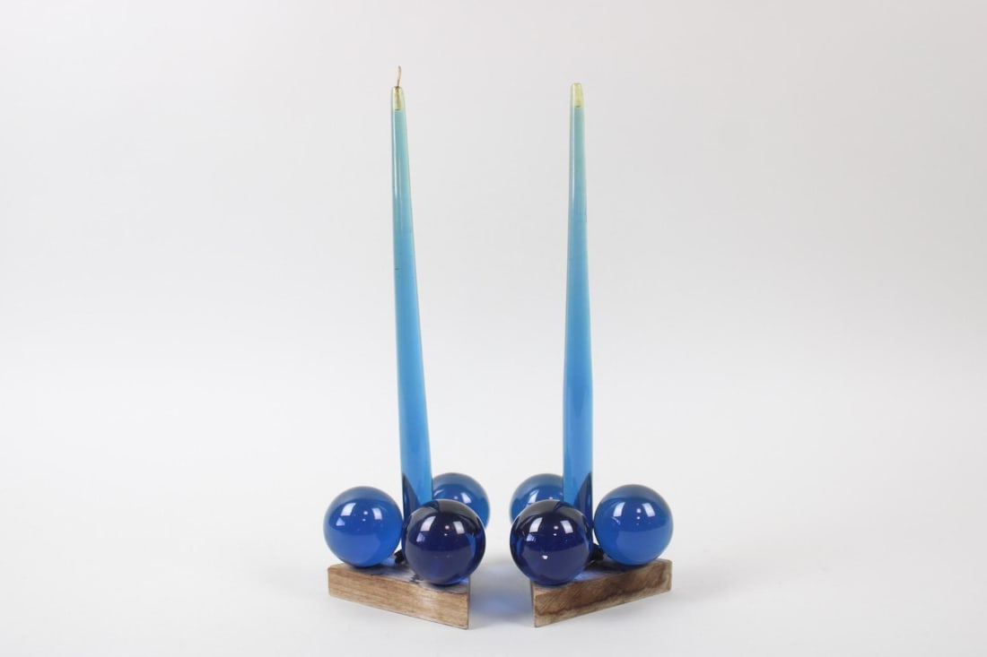 Pair of Mid-Century Modern Cobalt Blue Lucite Taper Candle Sticks (1 of 7)