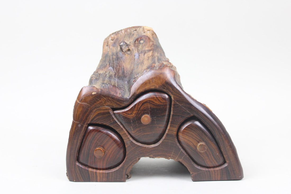 Mid Century Modern Wood Burl Live Edge 3 Drawer Jewelry Box (1 of 8)