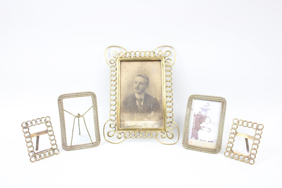 Lot of 5 Victorian Brass Ring & Chain Photo Frames (1 of 12)