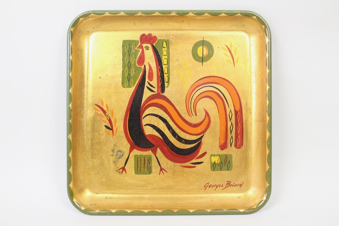 Mid-Century Modern Signed Georges Briard Painted Rooster Tray (1 of 9)