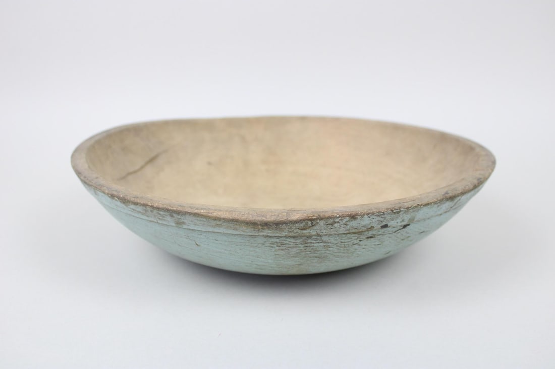 Primitive Hand Turned Bowl Painted Blue (1 of 7)