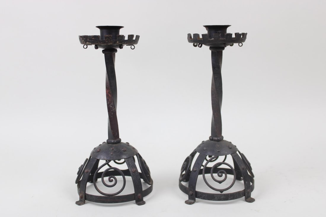 Pair of Wrought Iron Gothic Candlestick Holders (1 of 11)