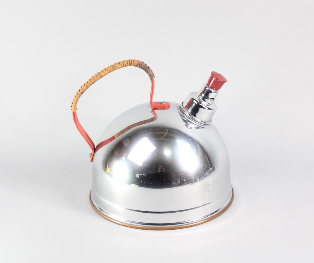 Mid-Century Modern Revere Copper Tea Kettle, Rattan Wrapped (1 of 13)