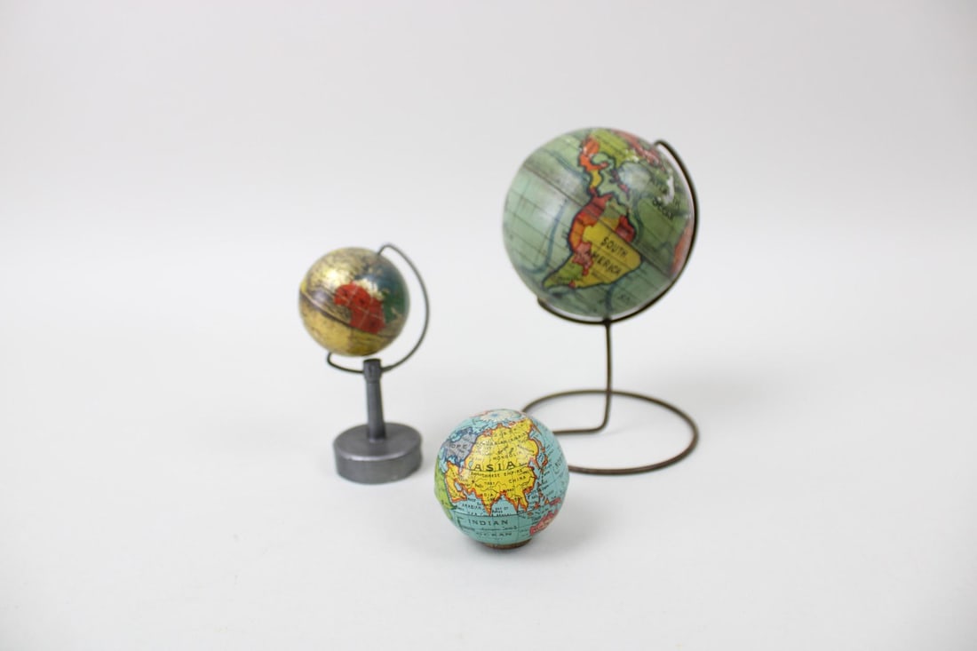 Lot of 3 Miniature Metal World Globes, Maps of Earth (1 of 17)