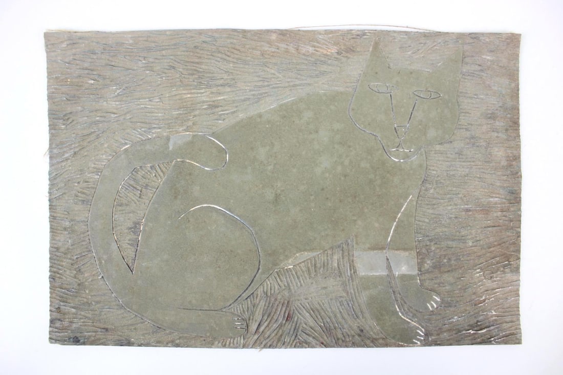 Linoleum Relief Cut of a Cat, Linocut Printing Block (1 of 8)