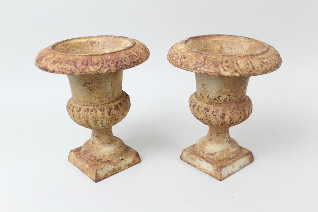 Pair of Small Cast Iron Urn Planters, Victorian Flower Pots (1 of 7)