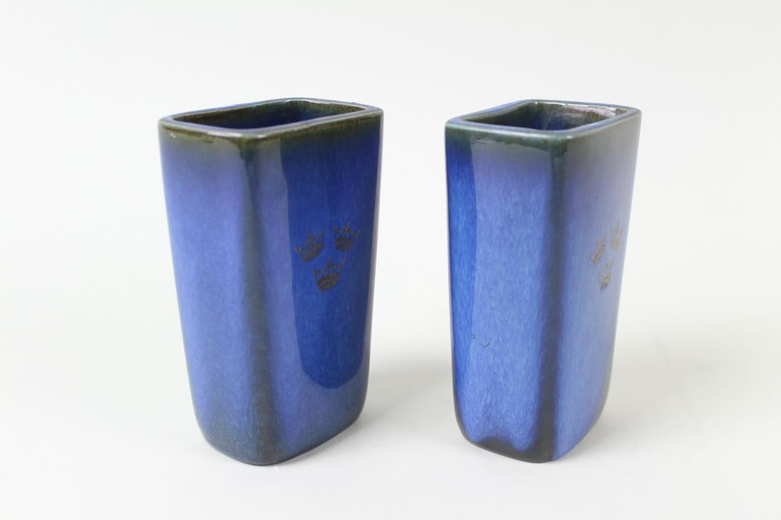 Pair of Blue Glazed Stoneware Gustavsberg Vases, Lagun, Swedish American Line (1 of 9)
