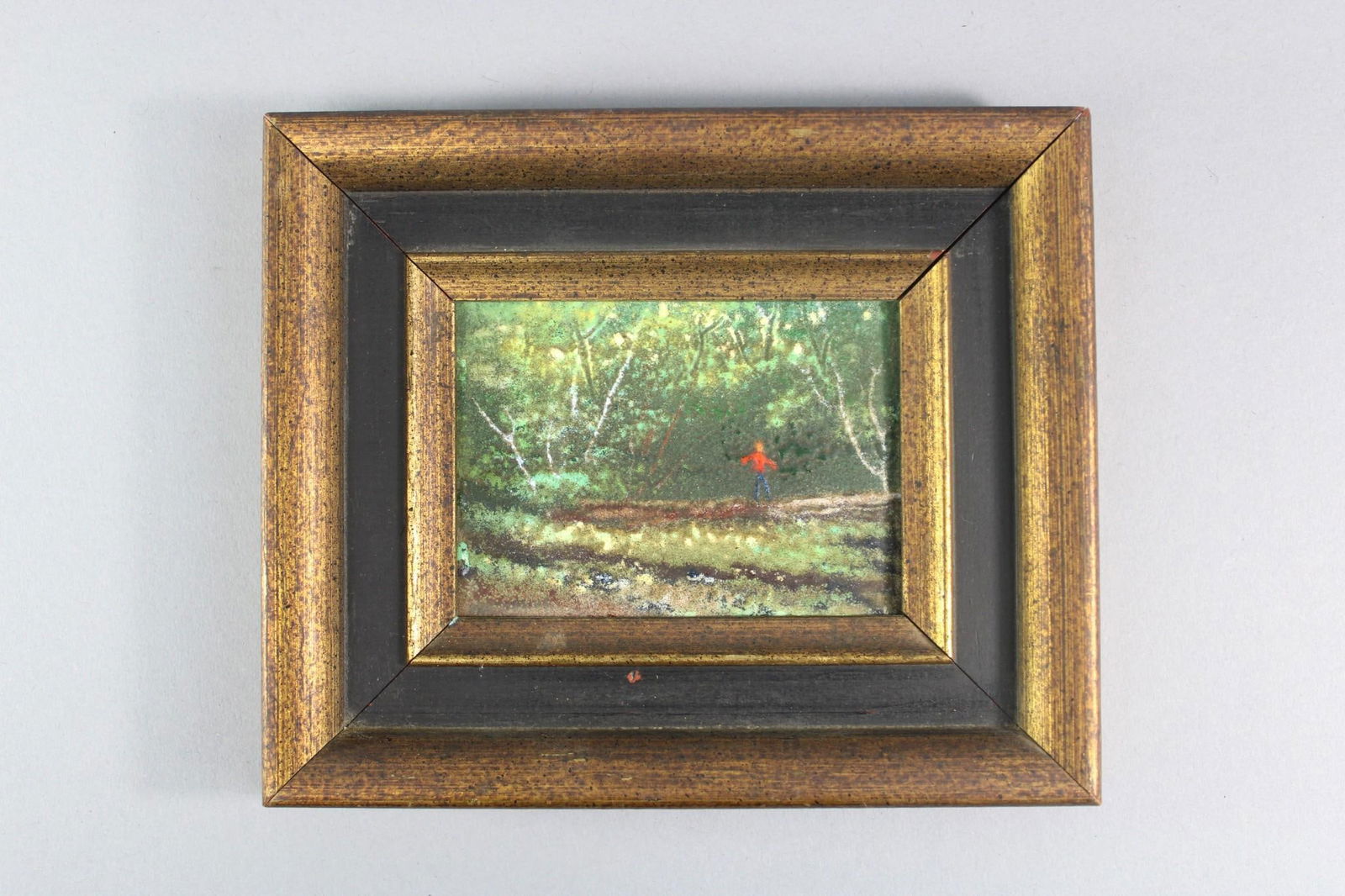 Miniature Impressionist Enamel of Figure Walking in the Woods, Mid Century Modern (1 of 7)
