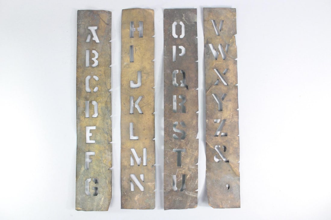 Set of 4 Metal Alphabet Stencils, Industrial Sign Lettering (1 of 11)