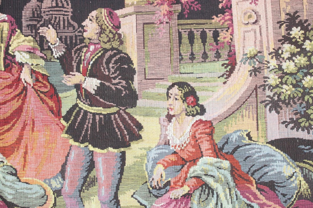 Large Belgian Tapestry, Venice Courting Scene with Gondola at Night (1 of 9)