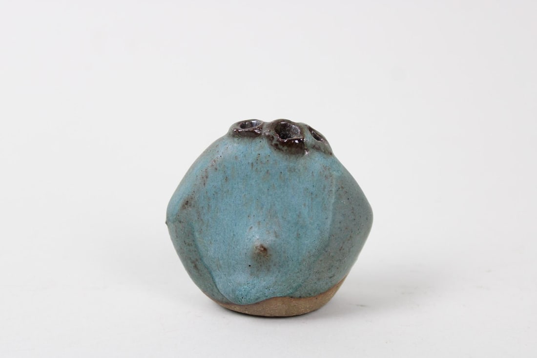 Miniature Brutalist Pottery Bud Vase Signed Tetter (1 of 8)