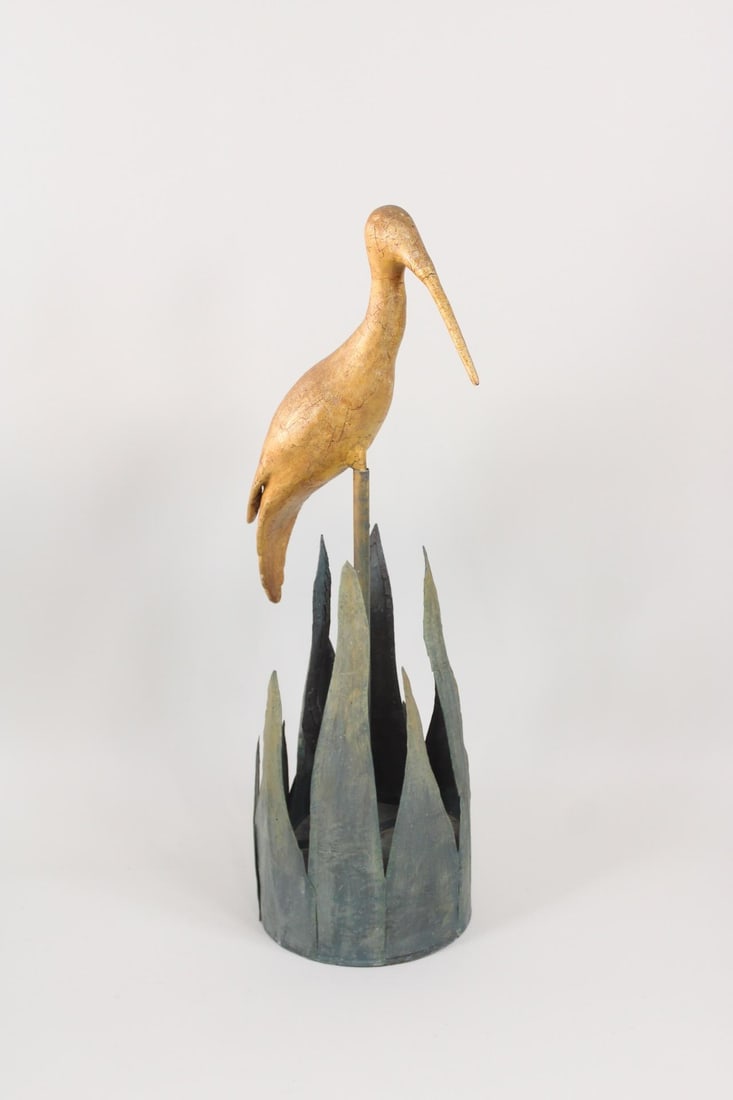 Folk Art Sculpture of Shore Bird in Reeds, Signed (1 of 11)