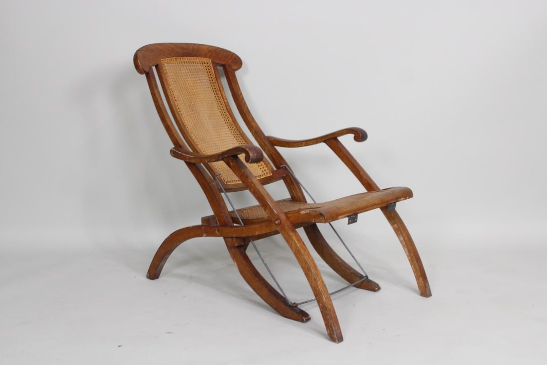 Folding Caned Steamer Deck Lounge Chair (1 of 4)