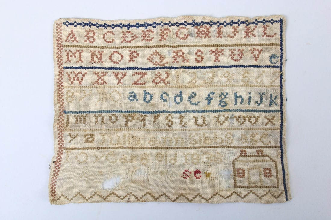 Small Antique Embroidered Needlework Sampler, Signed 1838 (1 of 9)
