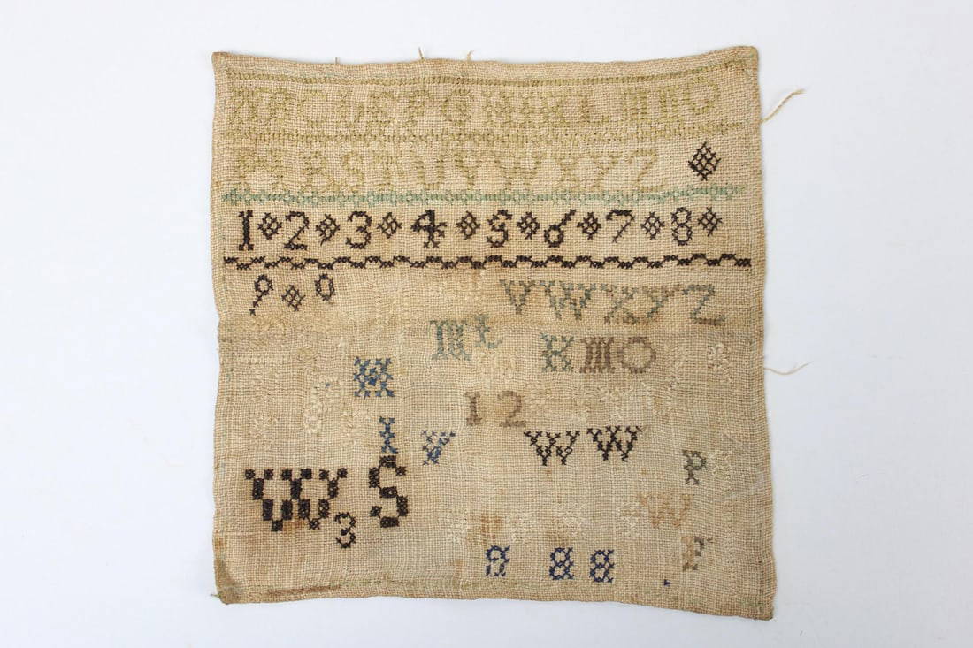 Small Antique Embroidered Needlework Sampler, Unfinished Auction
