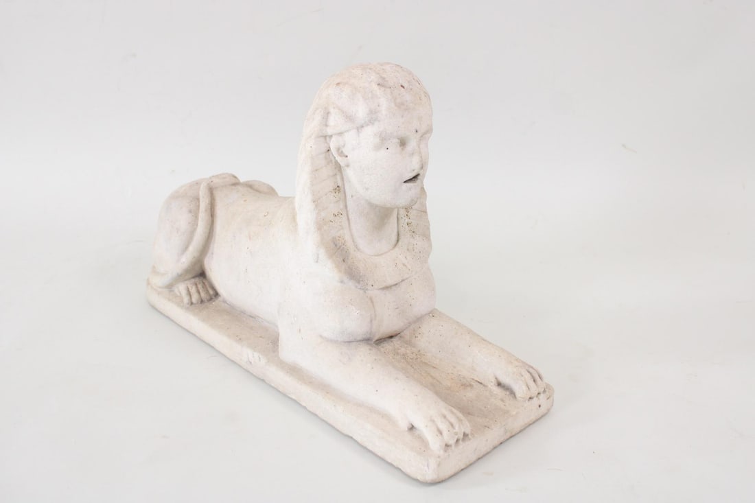 Antique Carved Limestone Eqyptian Sphinx Statue, Fountain (1 of 9)