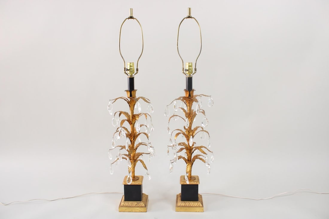 Pair of Italian Hollywood Regency Gilt Tole Lamps (1 of 12)