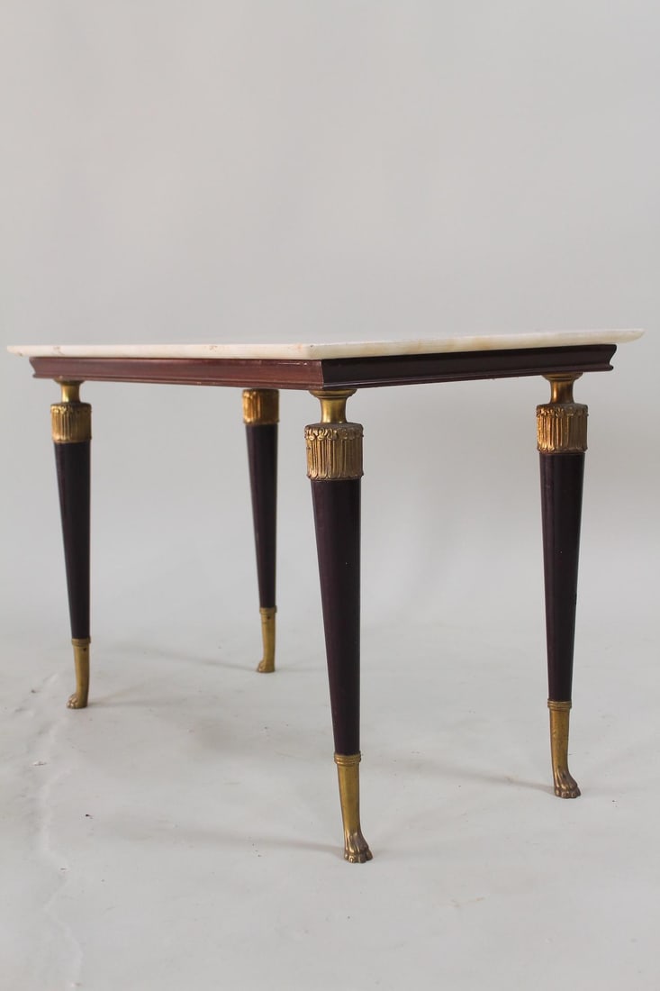 French Marble Top Side Table, Ebonized Wood & Brass with Claw Feet (1 of 9)