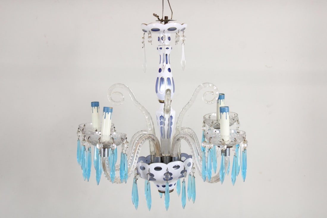 Bohemian Glass Overlay Blue & White Chandelier (1 of 12)
