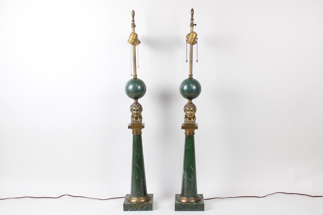 Pair of Faux Painted Marble Neoclassical Lamps with Heads (1 of 14)