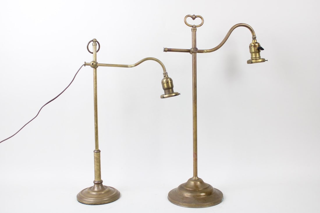 Pair of Adjustable Brass Bankers Lamps (1 of 16)