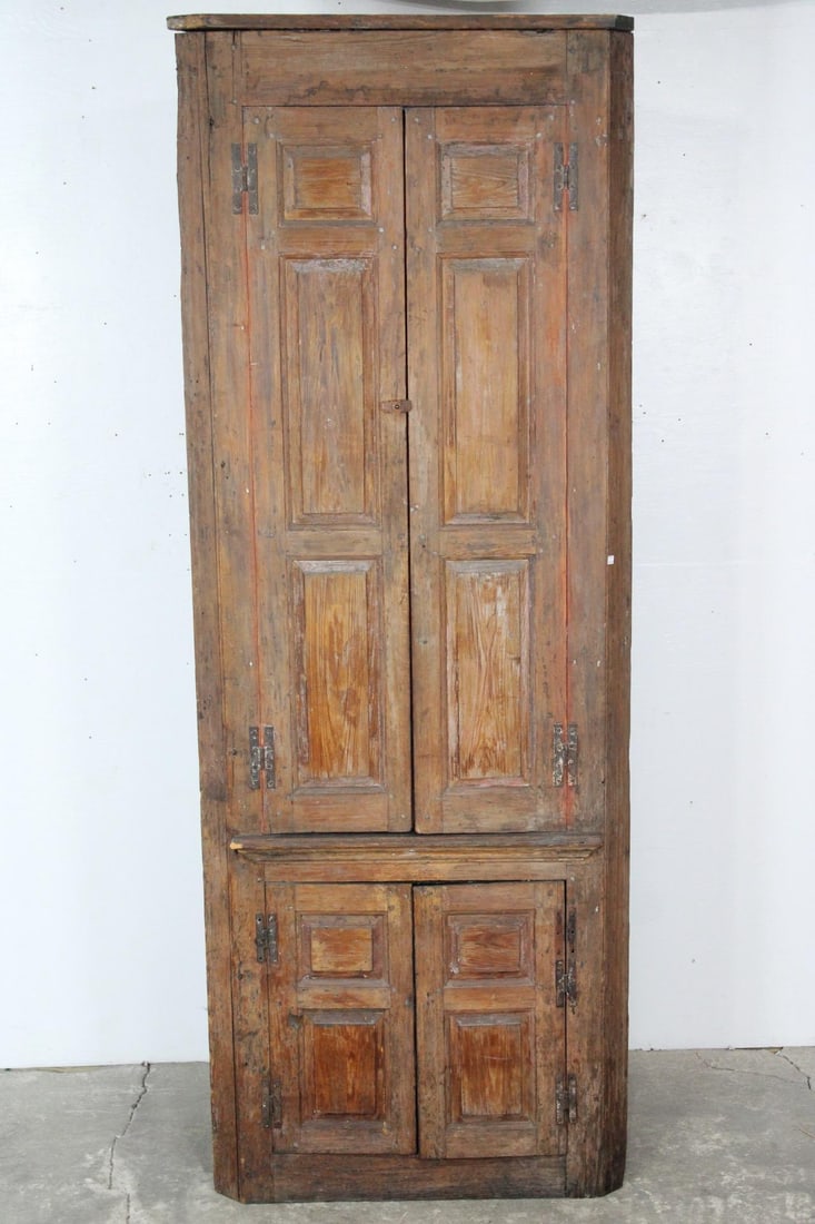 Primitive Wooden Corner Cupboard Cabinet with Paneled Doors (1 of 8)