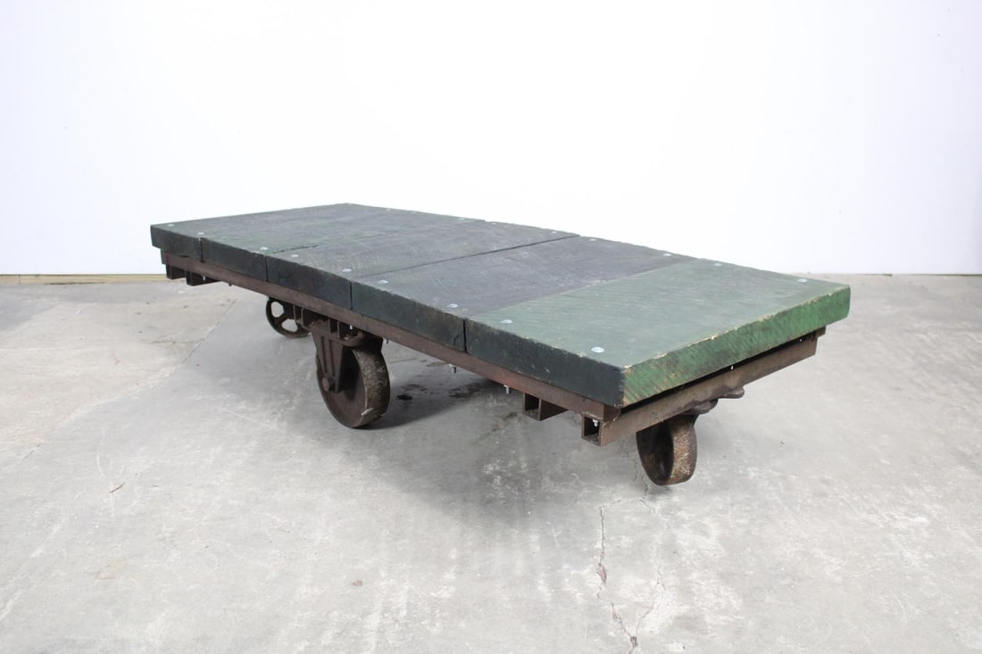 Rolling Industrial Wood & Metal Factory Trolley Cart, Coffee Table (1 of 8)