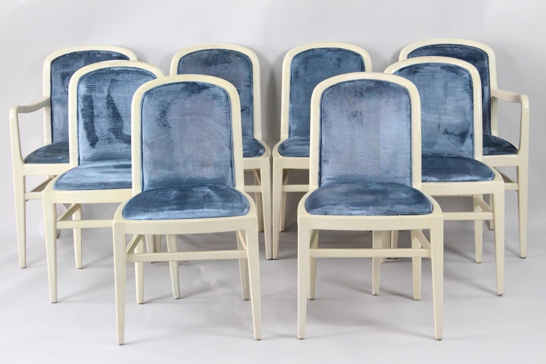 Set of 8 Jack Lenor Larsen Blue Velvet Dining Chairs (1 of 15)