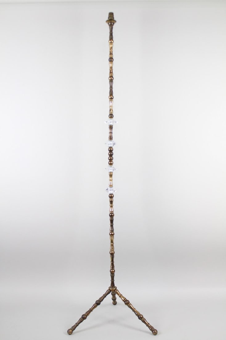 Mid-Century Modern Bronzed Faux Bamboo & Crystal Glass Floor Lamp, Maison Bagues (1 of 8)