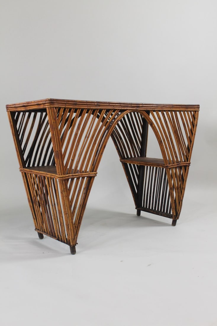 Mid Century Modern Streamlined Bamboo Rattan Desk (1 of 13)