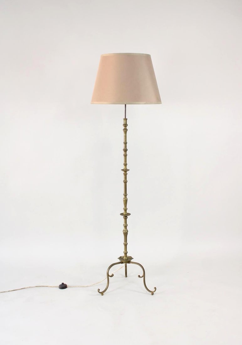 Art Nouveau Turned Brass Floor Lamp (1 of 5)