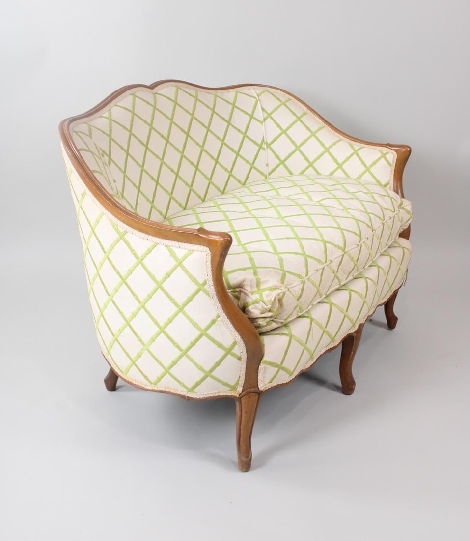 Louis XV Style Carved Wood Settee, Embroidered Bamboo (1 of 15)