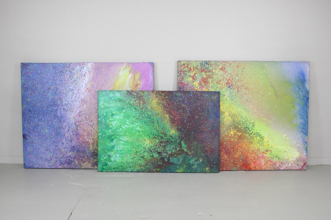 Lot of 3 Large Splatter Paintings, John E. Laudenberger (1 of 20)