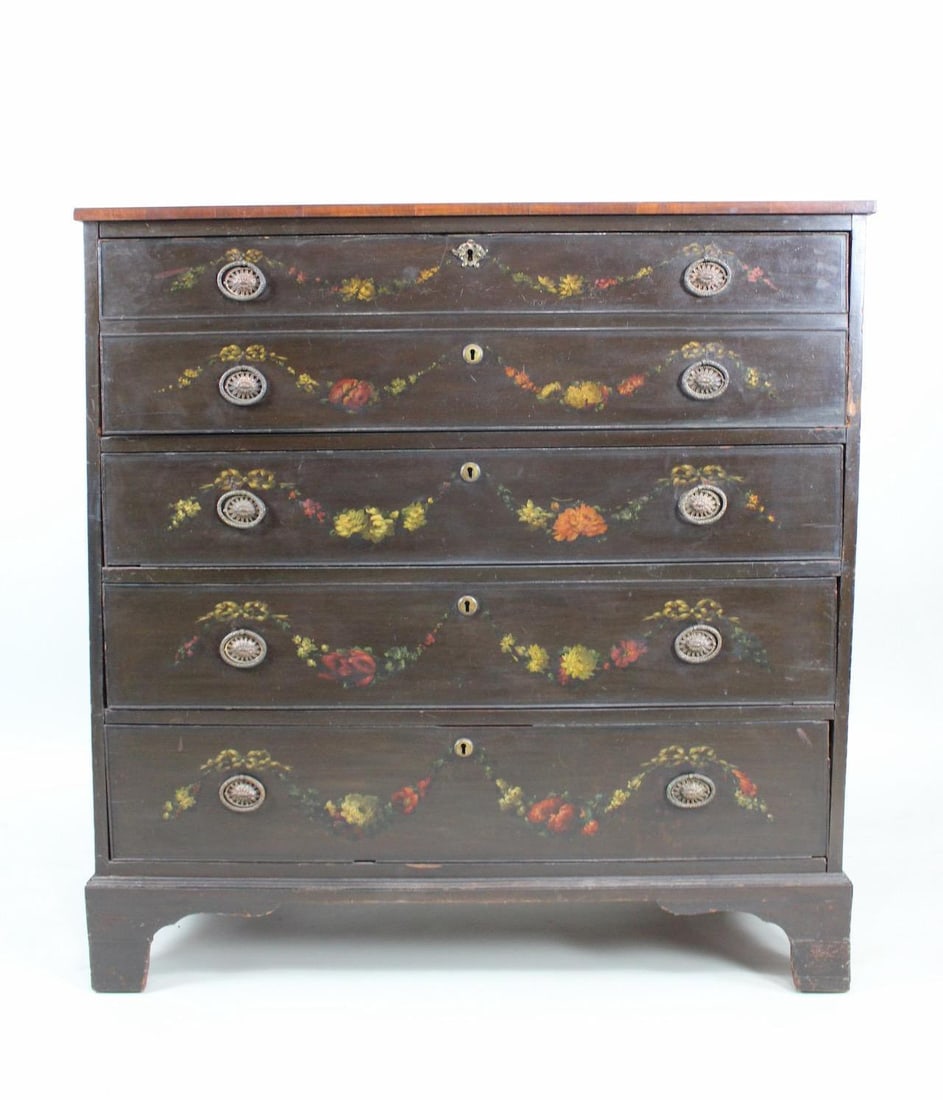 Antique Hand Painted Floral Butler's Desk Dresser (1 of 18)