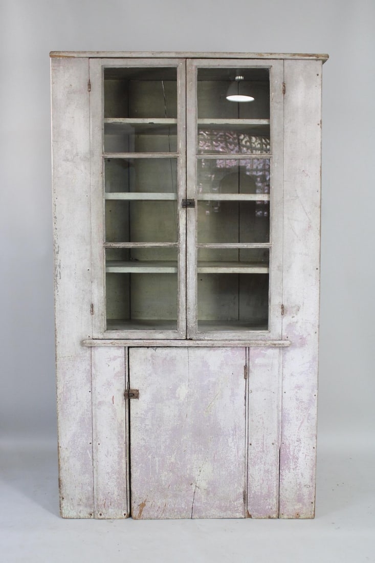Primitive White Painted Wood Cupboard Cabinet (1 of 15)