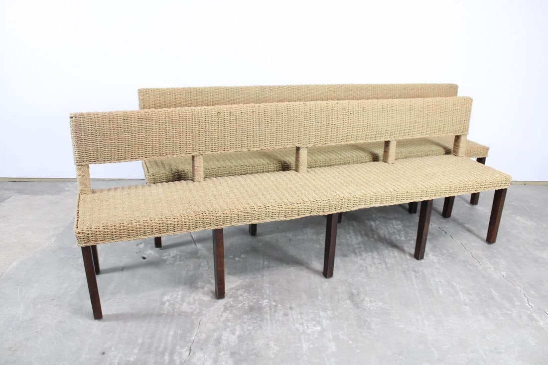 Pair of Mid-Century Modern Woven Rope 8-Foot Benches (1 of 15)