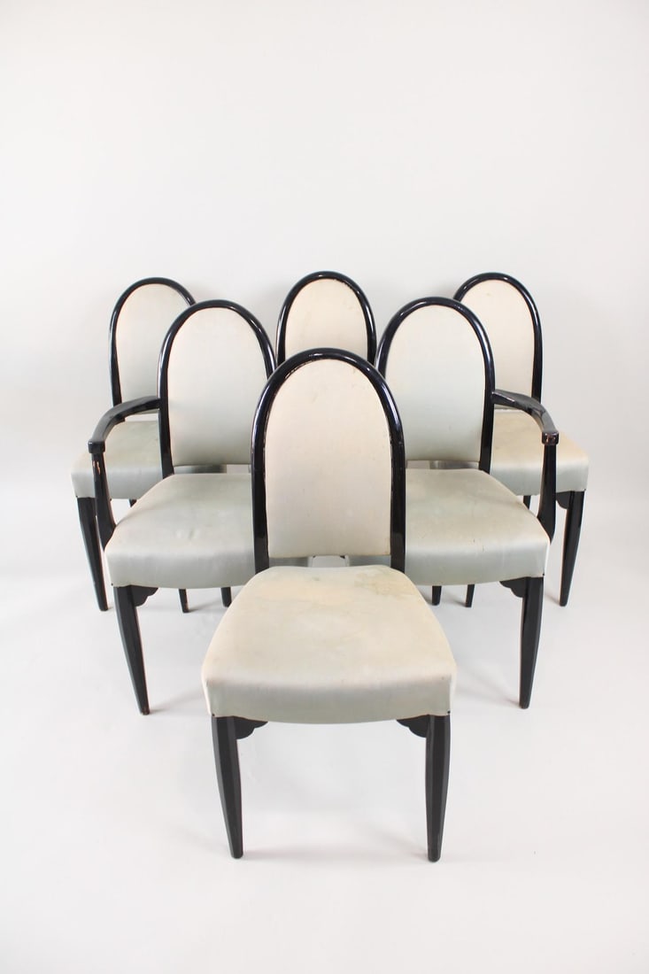 Set of 6 Art Deco Black Lacquer Dining Chairs (1 of 20)