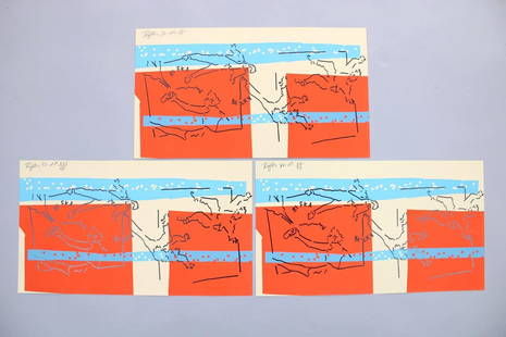 Signed Lot of 3 Judy Rifka Screenprints, 'Off the Wall': Signed Lot of 3 Judy Rifka Screenprints, 'Off the Wall'. These color silkscreen prints by Judy Rifka (American, b. 1943) are numbered 15/17, artist print XV/XX (25/40), and artist print XVI/XX (26/40)