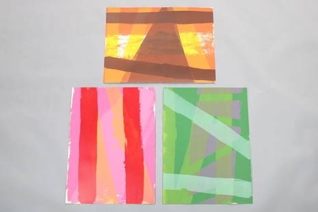 Lot of 3 Signed Edward Avedisian Abstract Lithographs, 1 of 3: Lot of 3 Signed Edward Avedisian Abstract Lithographs, 1 of 3. These 3 colorful large lithographs by Edward Avedisian (American, 1936-2007) are signed at edge and dated 1969. The green work is numbere