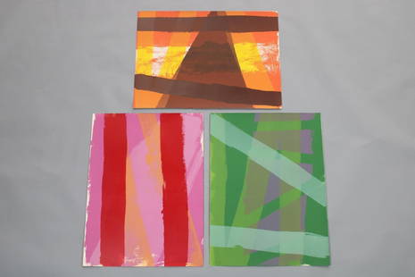 Lot of 3 Signed Edward Avedisian Abstract Lithographs, 3 of 3: Lot of 3 Signed Edward Avedisian Abstract Lithographs, 3 of 3. These 3 colorful large lithographs by Edward Avedisian (American, 1936-2007) are signed at edge and dated 1969. The green work is numbere